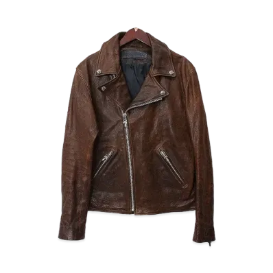 Chrome Hearts Used Processing Cross Ball Button Double Leather Riders Jacket "Brown"