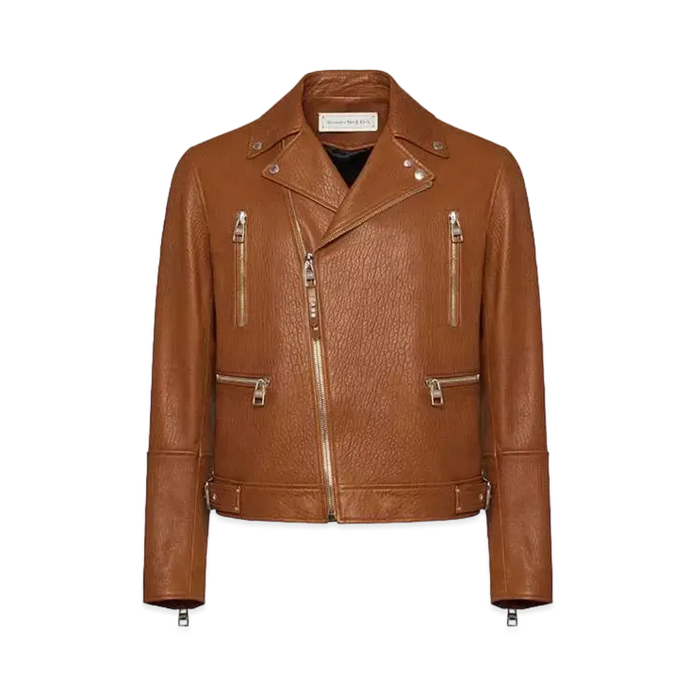 Alexander McQUEEN Leather Biker Jacket "Tobacco"