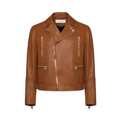 Alexander McQUEEN Leather Biker Jacket "Tobacco"