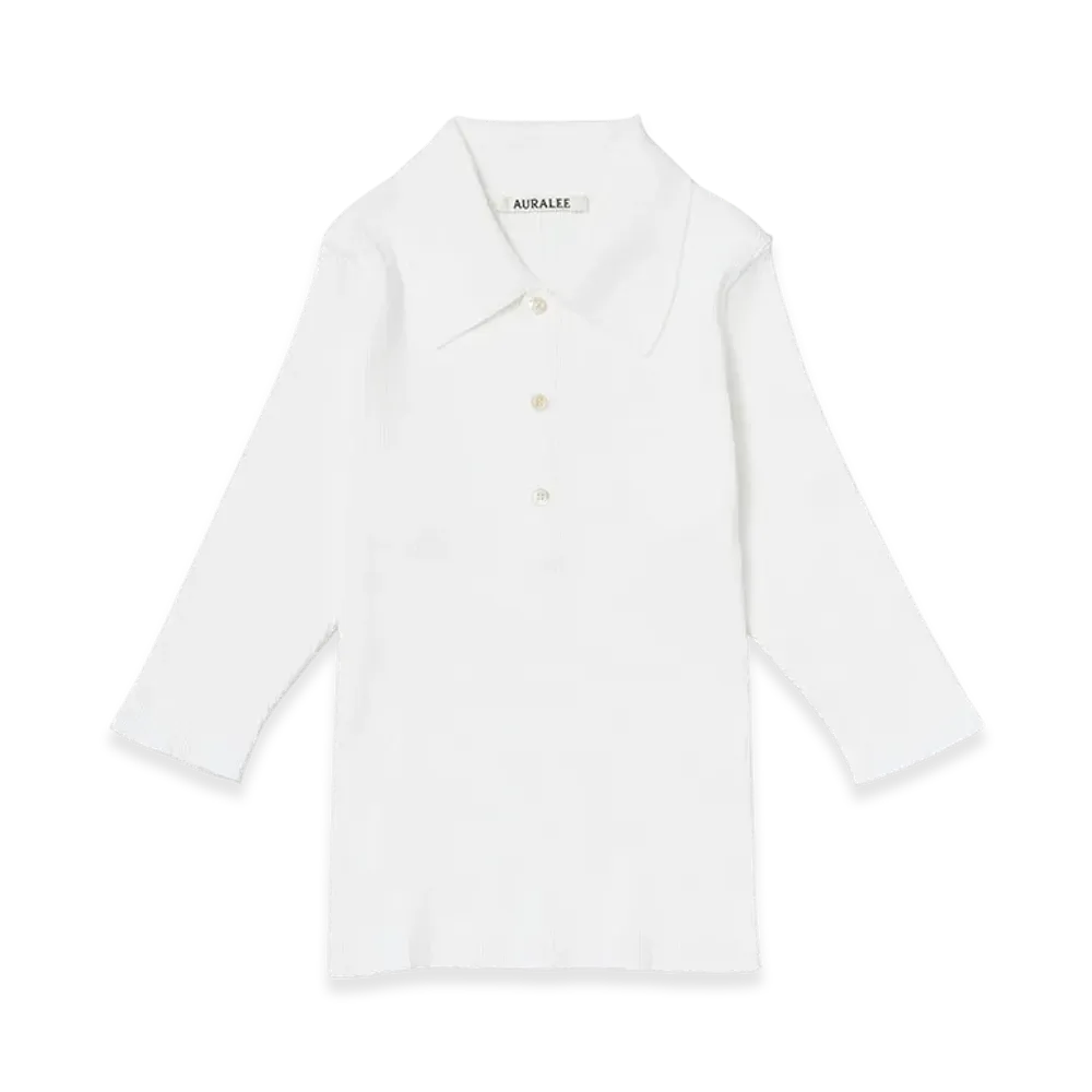 AURALEE Women's Cotton High Gauge Rib Knit Polo "White"