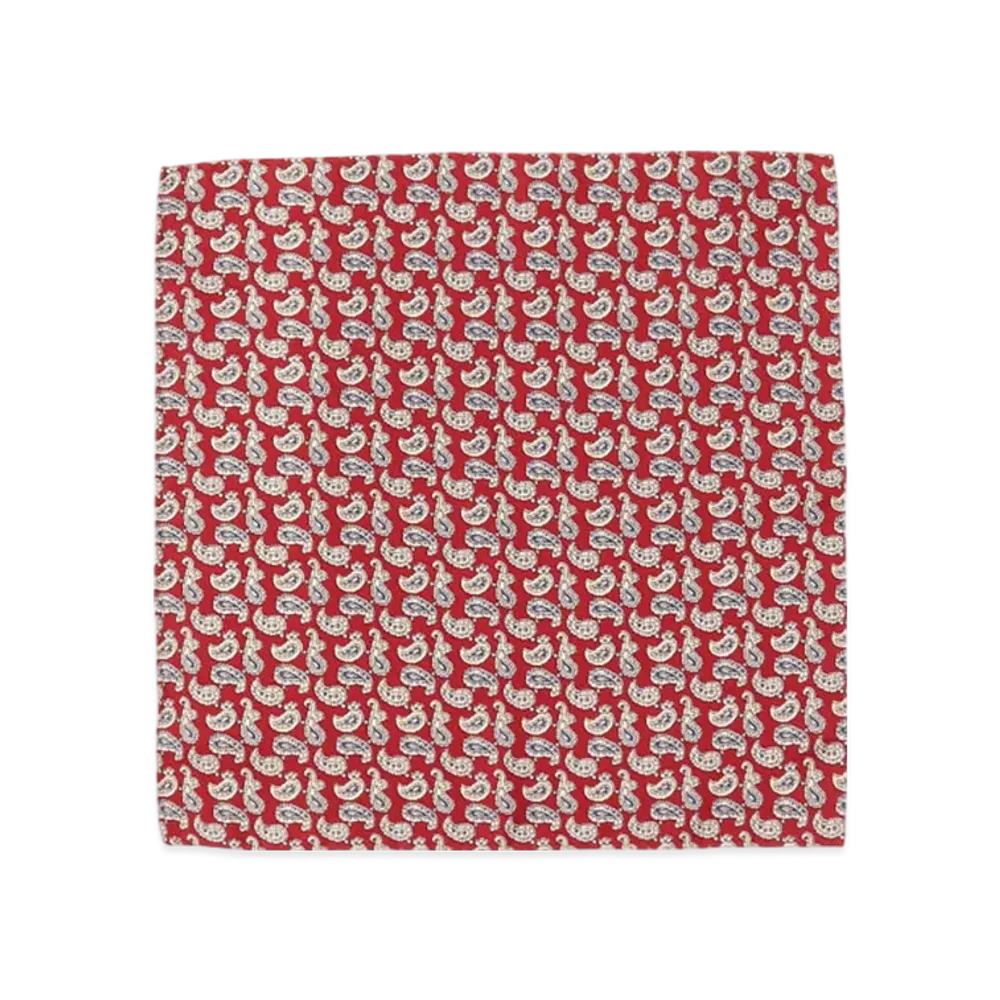 BEAMS Pocket Chief Silk Hopsack Paisley Print "Red"