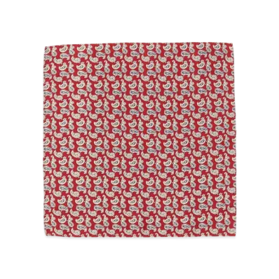 BEAMS Pocket Chief Silk Hopsack Paisley Print "Red"