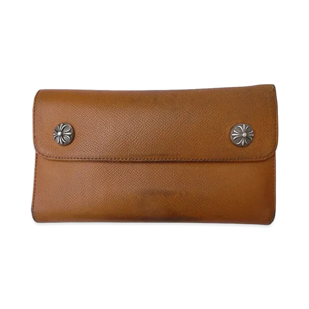 Chrome Hearts Wave Crossball Button Leather Wallet "Brown"