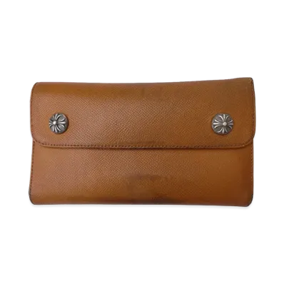 Chrome Hearts Wave Crossball Button Leather Wallet "Brown"