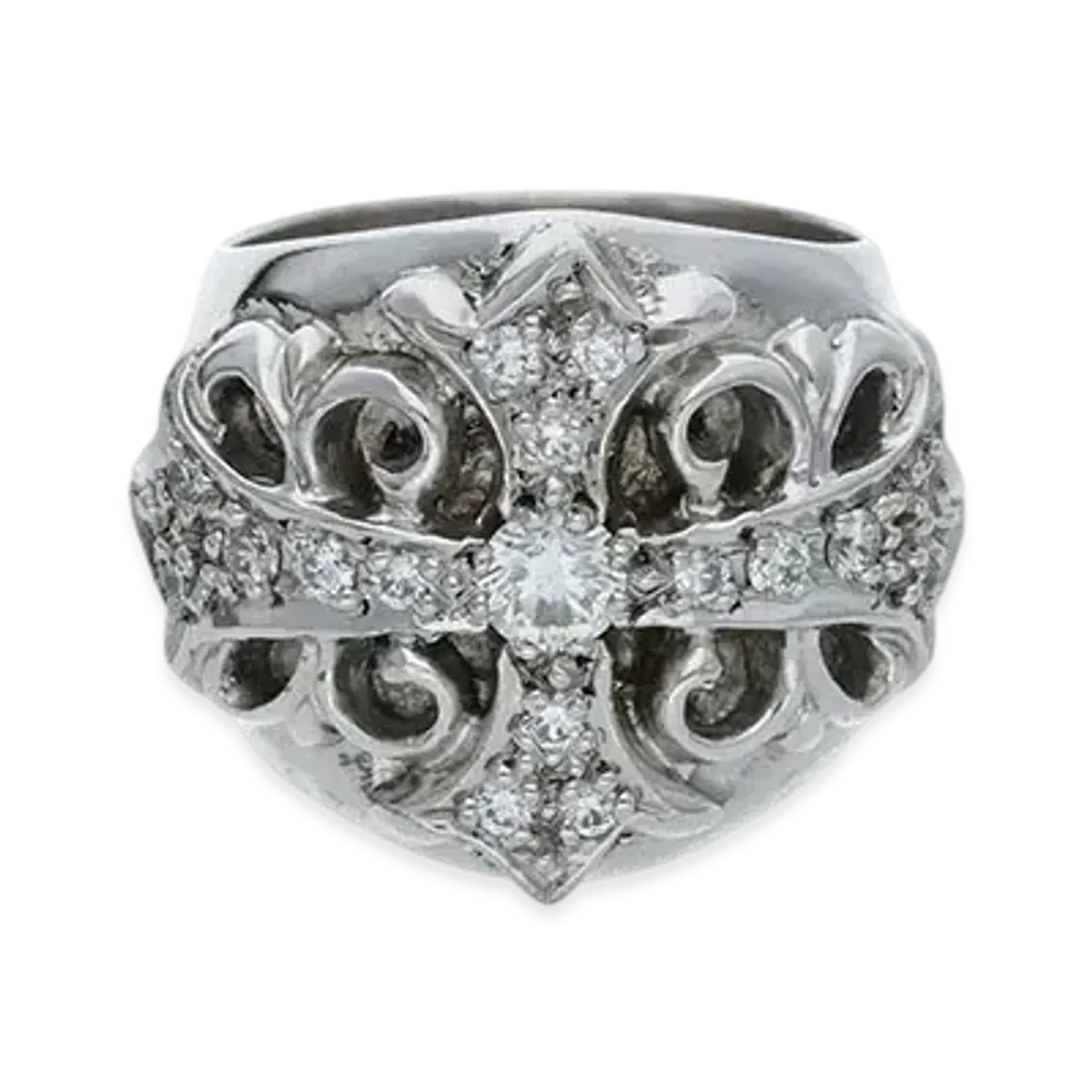 Chrome Hearts 18K Keeper Pave Diamond Ring "White Gold"