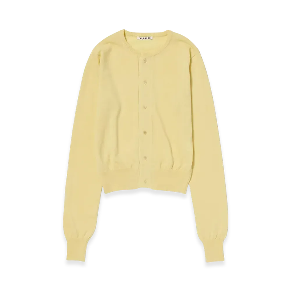 AURALEE Women's Cashmere Hard Twist Knit Cardigan "Light Yellow"