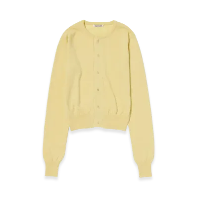 AURALEE Women's Cashmere Hard Twist Knit Cardigan "Light Yellow"