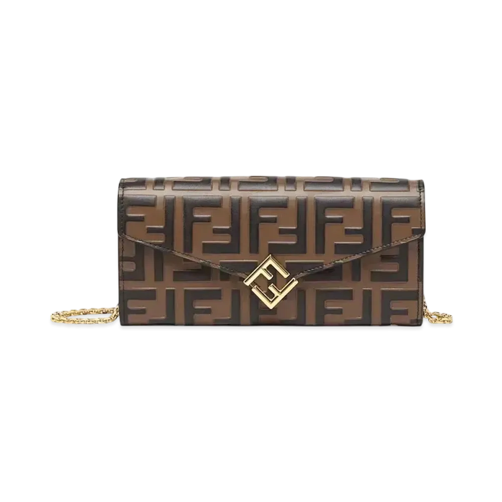 FENDI FF Diamonds Continental with Chain FF Leather Wallet "Brown"
