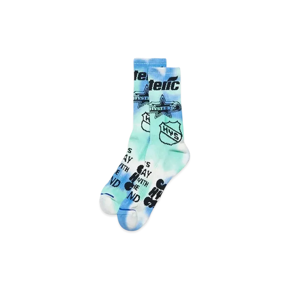HYSTERIC GLAMOUR Logo Scratch Pattern Tie Dye Socks "Green"