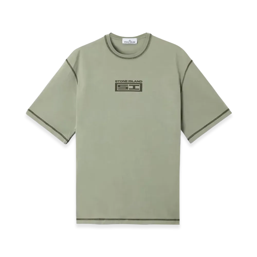 Stone Island 2100011 Combed Organic Cotton Jersey Short-Sleeve T-Shirt with Engineering One Print - 25SS "Sage Green"