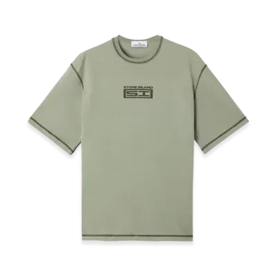 Stone Island 2100011 Combed Organic Cotton Jersey Short-Sleeve T-Shirt with Engineering One Print - 25SS "Sage Green"