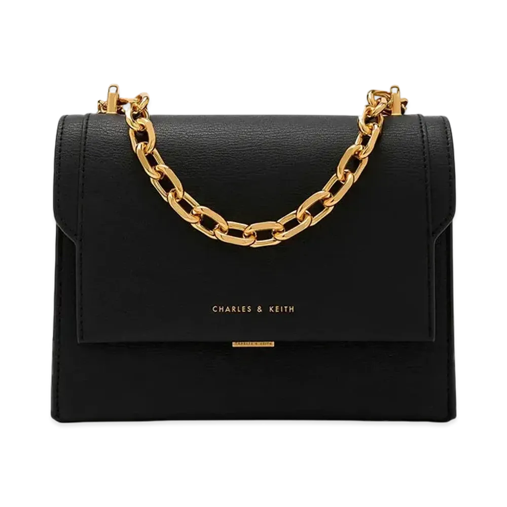 CHARLES & KEITH Front Flap Chain Handle Crossbody Bag "Black"