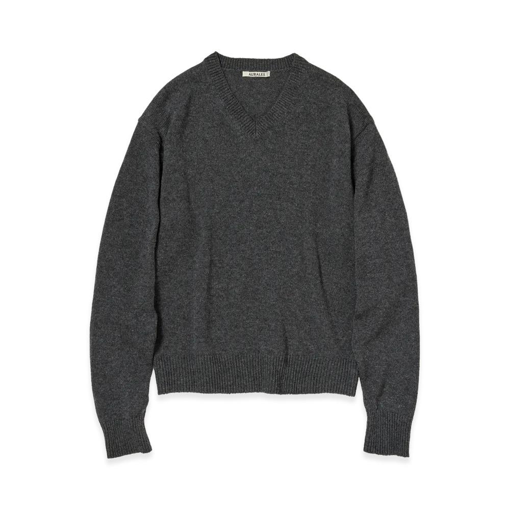 AURALEE Light Cashmere Knit V-Neck P/O "Charcoal"