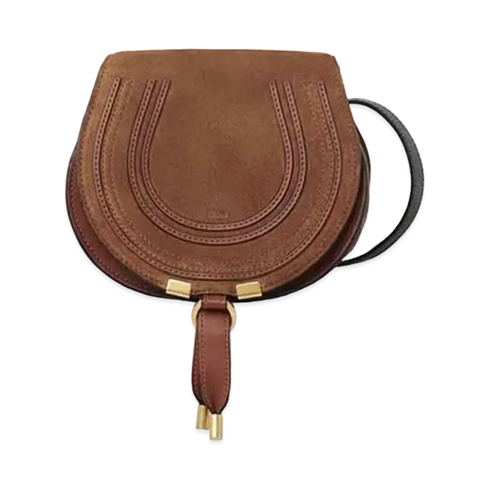 Chloe Mini Marcie Saddle Bag In Suede & Grained Calfskin "Tan"