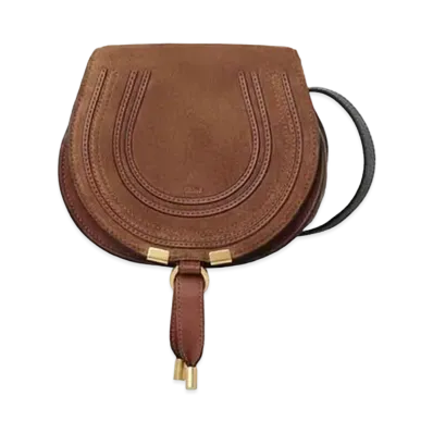 Chloe Mini Marcie Saddle Bag In Suede & Grained Calfskin "Tan"