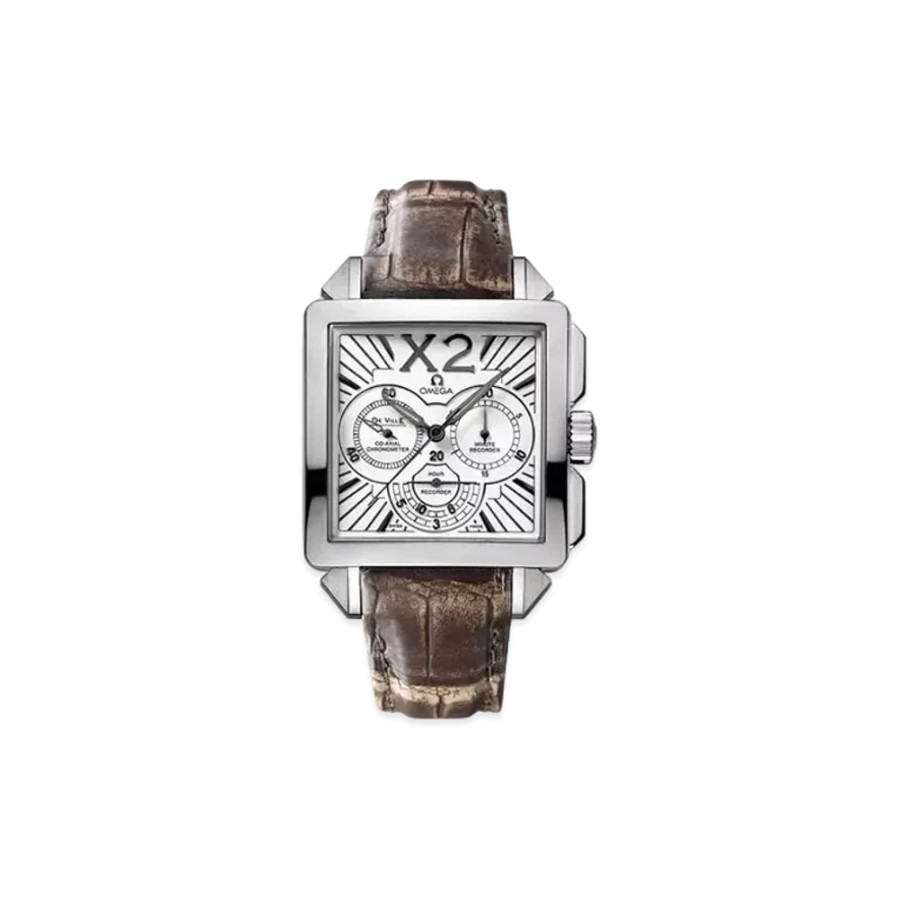 OMEGA De Ville Co-Axial Chronograph 37MM x 37MM Leather Strap "Stainless Steel/White/Brown" 423.13.37.50.02.001