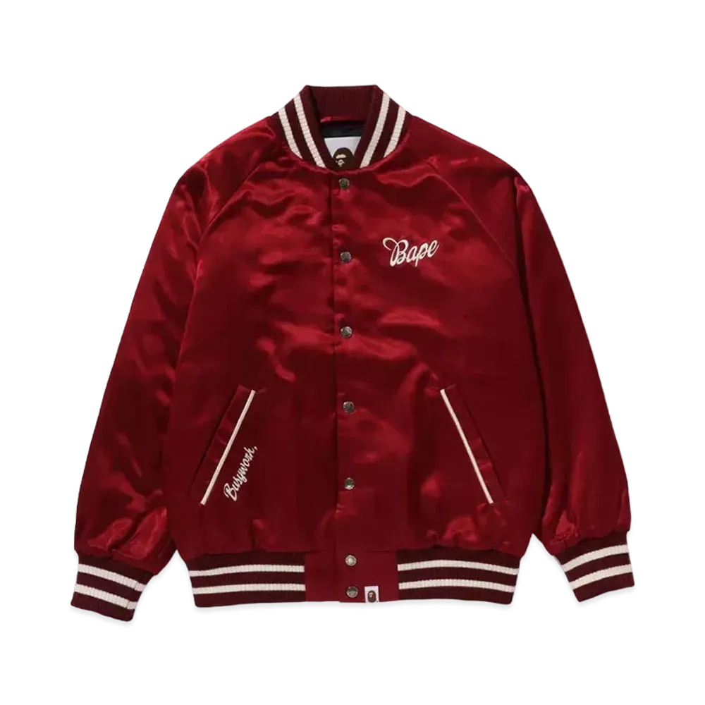 A BATHING APE Bape Satin Varsity Jacket "Red"
