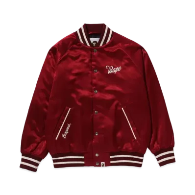 A BATHING APE Bape Satin Varsity Jacket "Red"