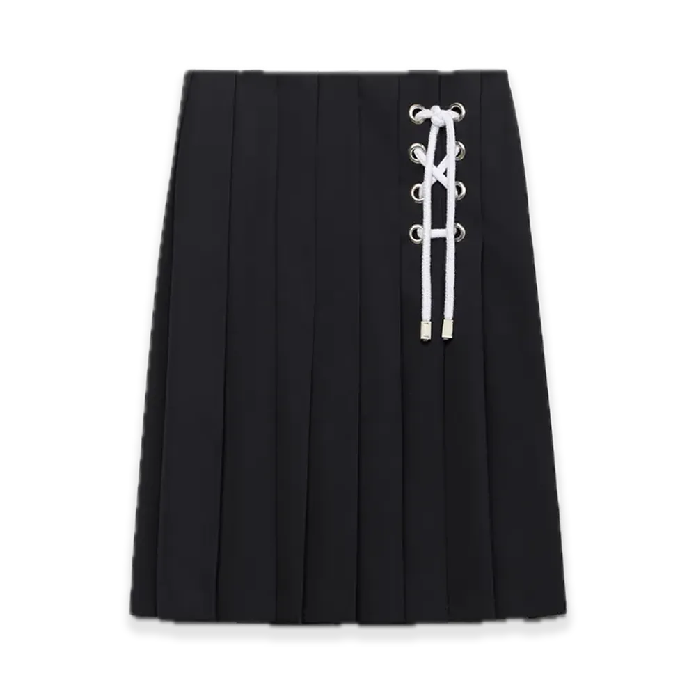 PRADA Pleated Gabardine Midi Skirt "Navy"