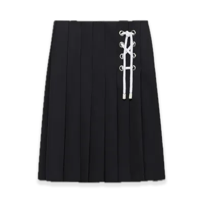 PRADA Pleated Gabardine Midi Skirt "Navy"