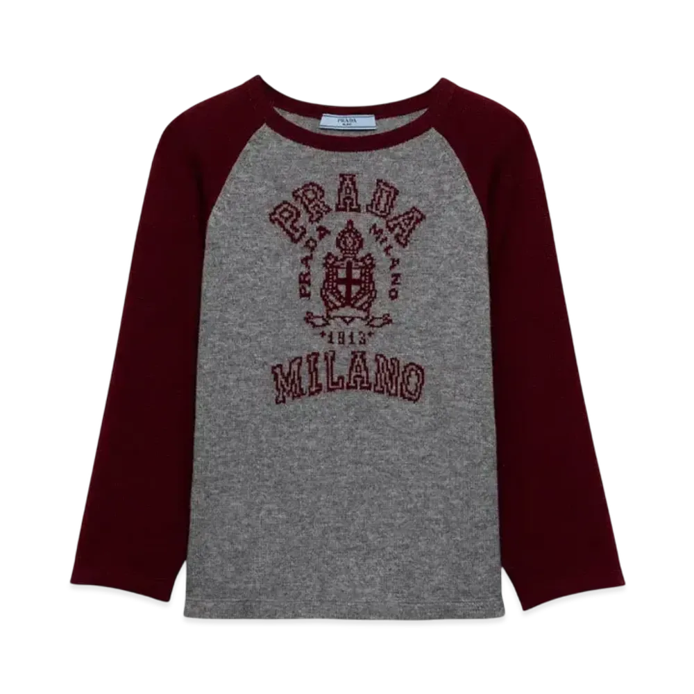 PRADA Women's Cashmere Crew-Neck Sweater "Bordeaux/Gray"
