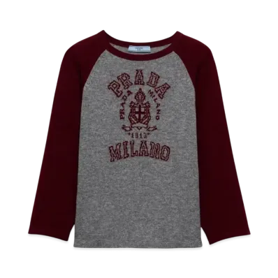 PRADA Women's Cashmere Crew-Neck Sweater "Bordeaux/Gray"