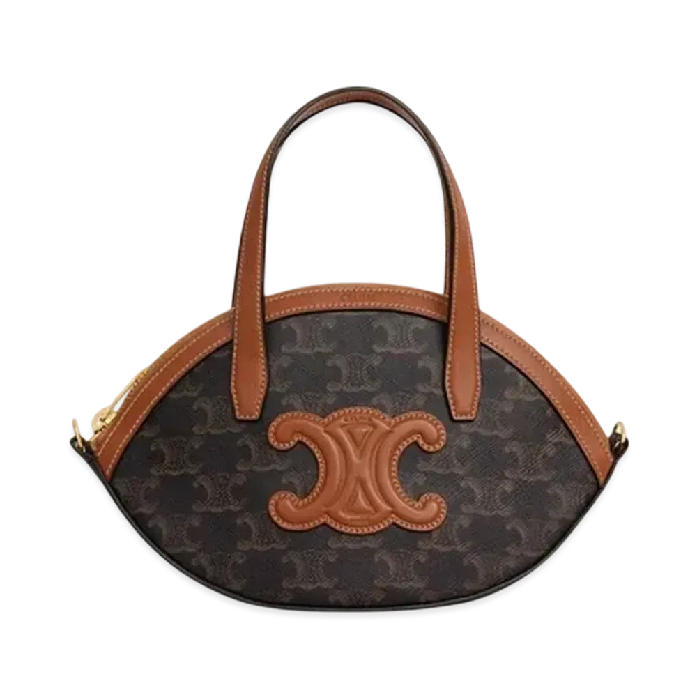 CELINE Oval Bag in Triomphe Canvas and Calfskin "Tan"