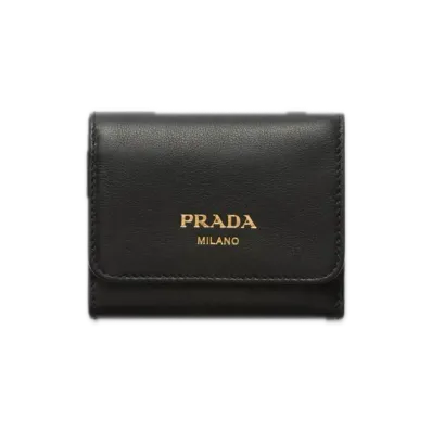 PRADA Soft Grain Leather Wallet "Black"