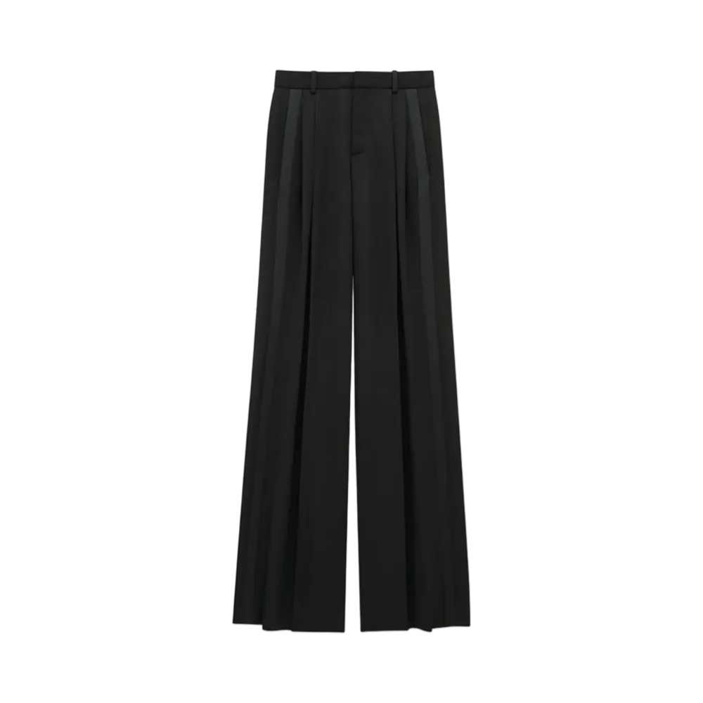 Saint Laurent Women's Tuxedo Pants in Grain de Poudre "Black"