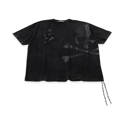 A BATHING APE x mastermind JAPAN Leather Sta Patch Skull Relaxed Fit Tee "Black"