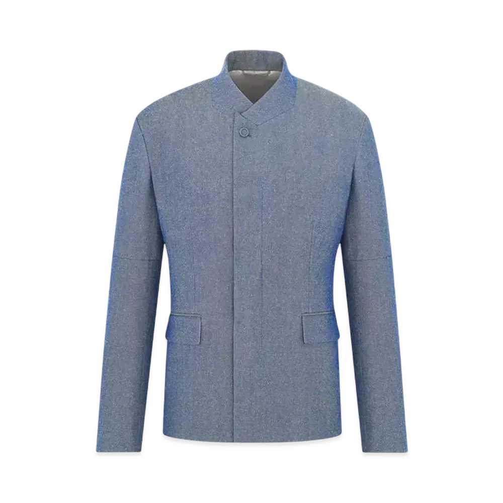 Dior Men's Jacket with Buttoned Collar Virgin Wool and Silk Twill "Blue"