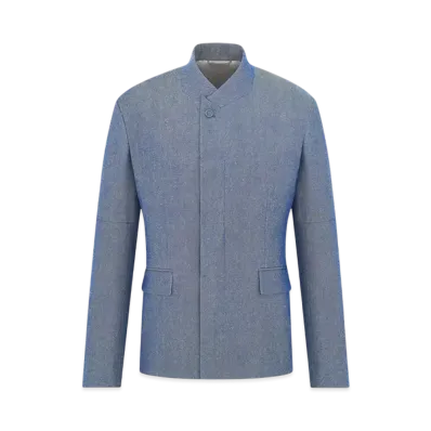 Dior Men's Jacket with Buttoned Collar Virgin Wool and Silk Twill "Blue"