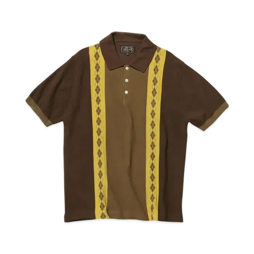 BEAMS Knit Polo Stripe Argyle "Brown"