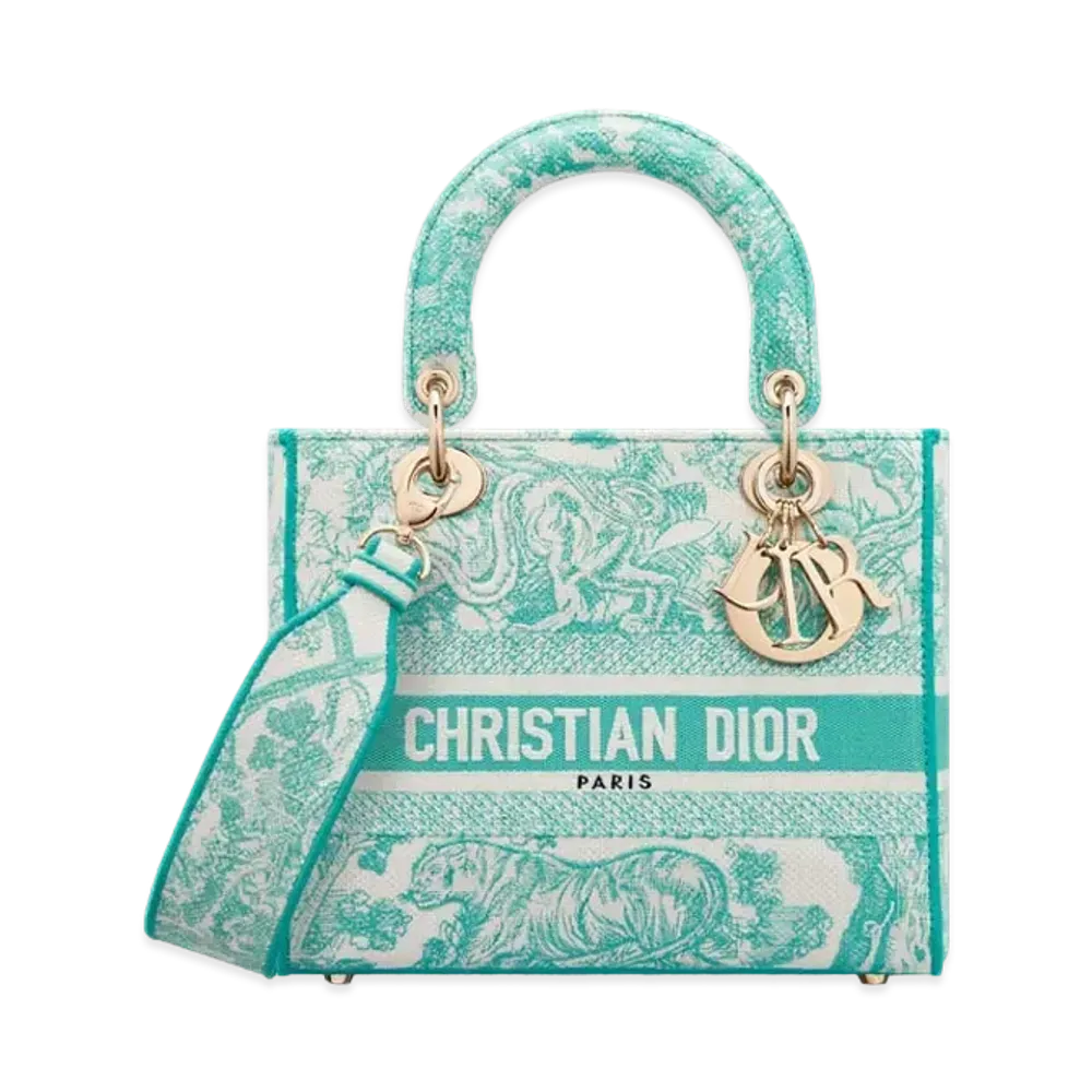Dior Dioriviera Lady D-Lite Bag Toile De Jouy Embroidery "Aquamarina"