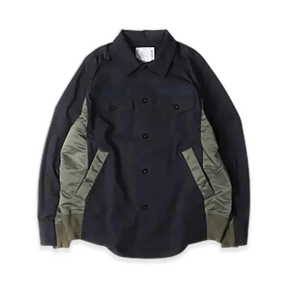 sacai Cotton Oxford x Nylon Twill Shirt "Navy/Olive"