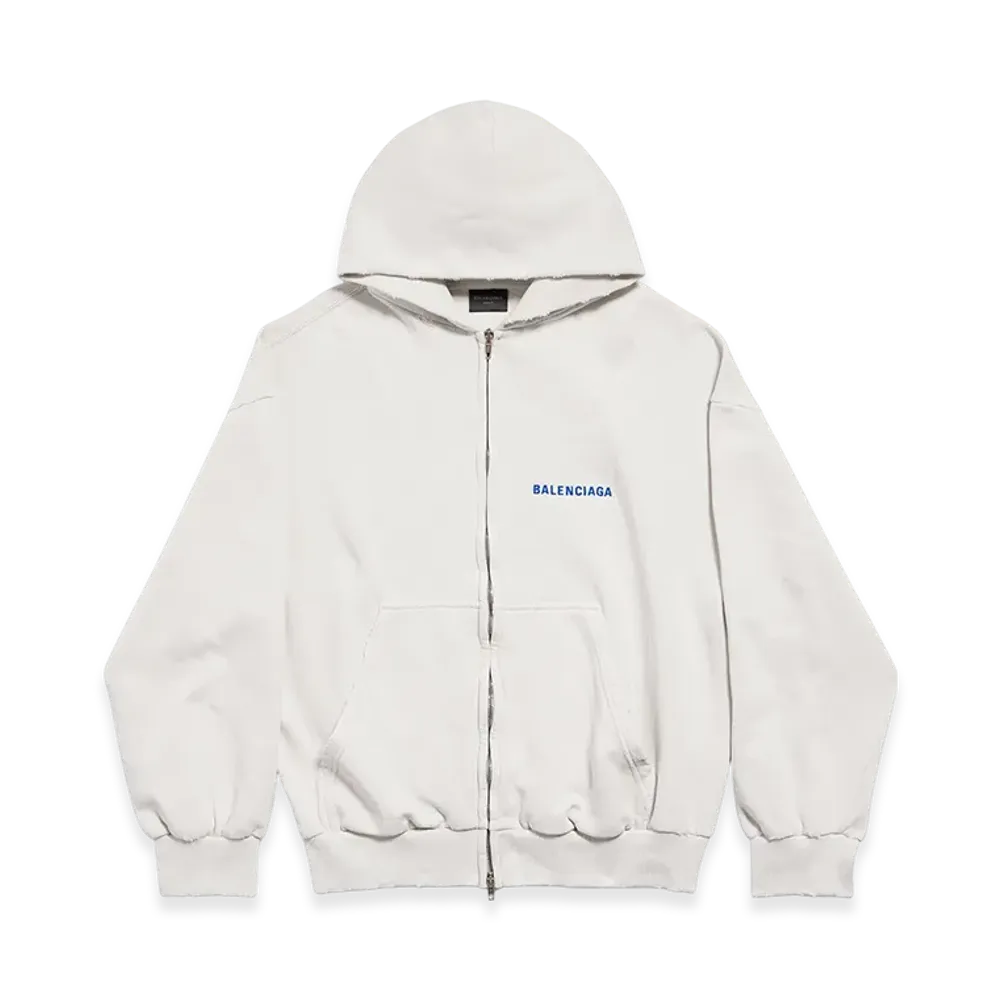 BALENCIAGA Back Zip-Up Hoodie Regular Fit "Dirty Effect White/Blue"