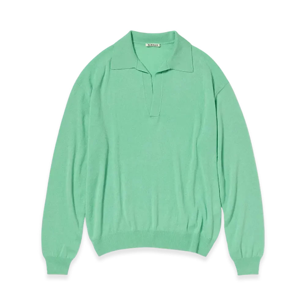 AURALEE Super Fine Cashmere Silk Knit Skipper Polo "Mint Green"
