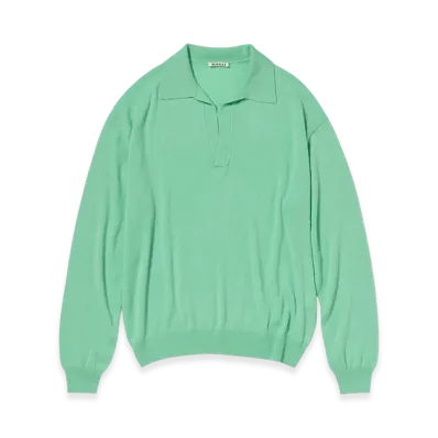 AURALEE Super Fine Cashmere Silk Knit Skipper Polo "Mint Green"