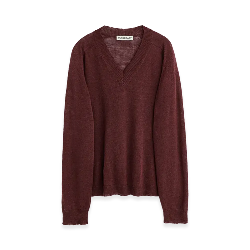 OUR LEGACY Rue V-Neck "Cabernet Cyclone Linen"