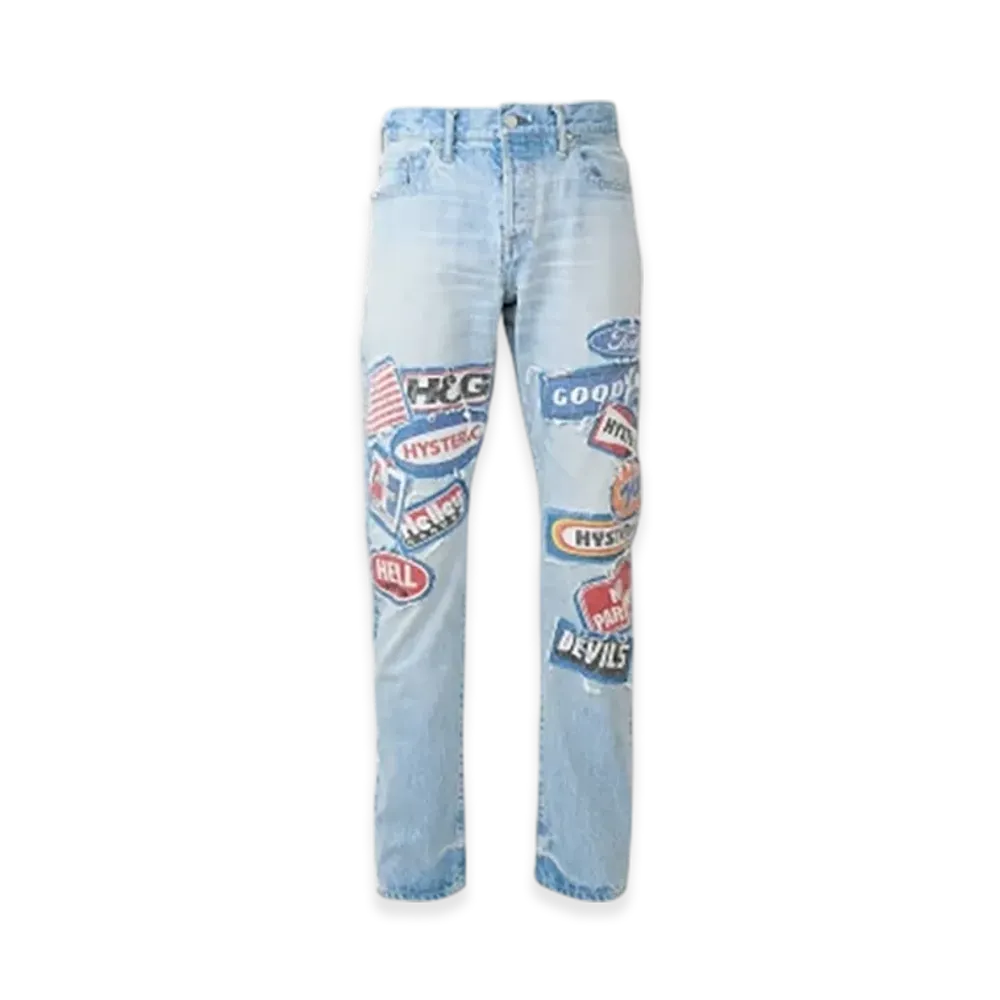 HYSTERIC GLAMOUR DPC Processed Slim Straight Denim Pants "Light Indigo Blue"