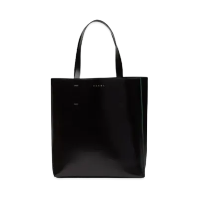 Marni MUSEO Shopping Bag In Smooth Shiny Calfskin Leather "Black"