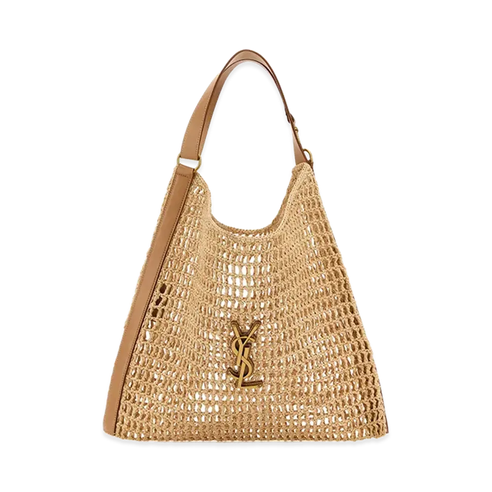 Saint Laurent Women's Beige Raffia And Leather Oxalis Shopping Bag "Beige/Tan"
