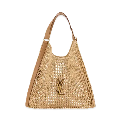 Saint Laurent Women's Beige Raffia And Leather Oxalis Shopping Bag "Beige/Tan"