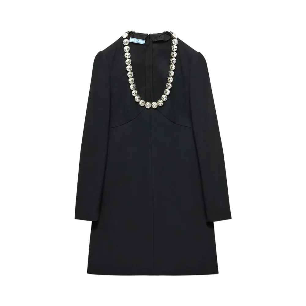 PRADA Women's Embroidered Sable Compact Mini-Dress "Black"