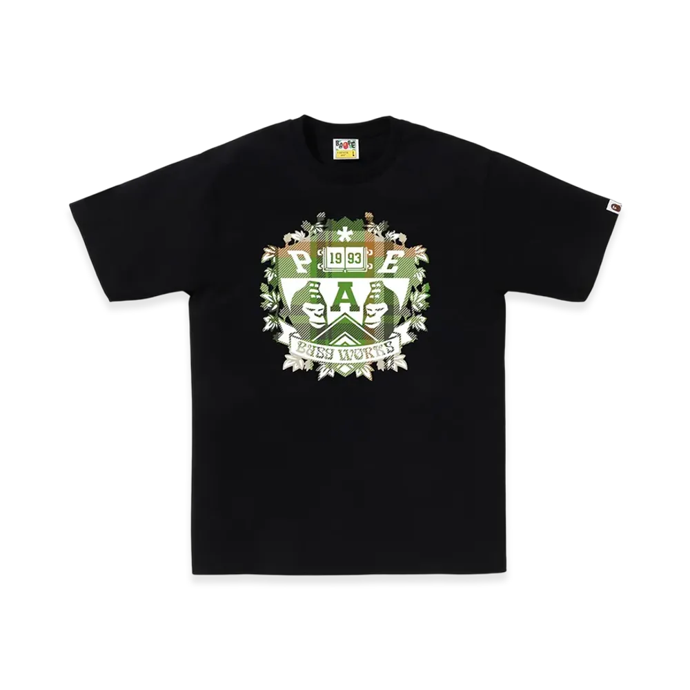 A BATHING APE Bape Check University Emblem Tee "Black/Green"