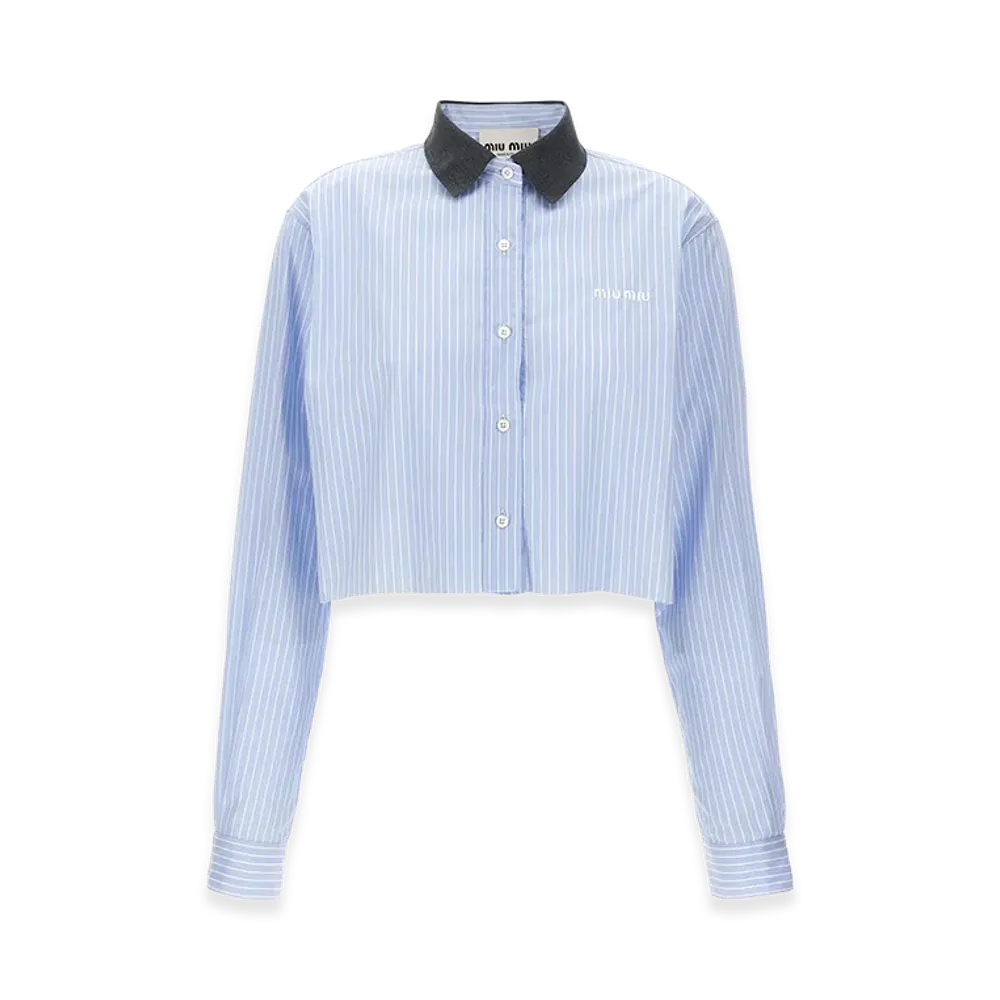 MIU MIU Women's Striped Cropped Shirt "Light Blue"