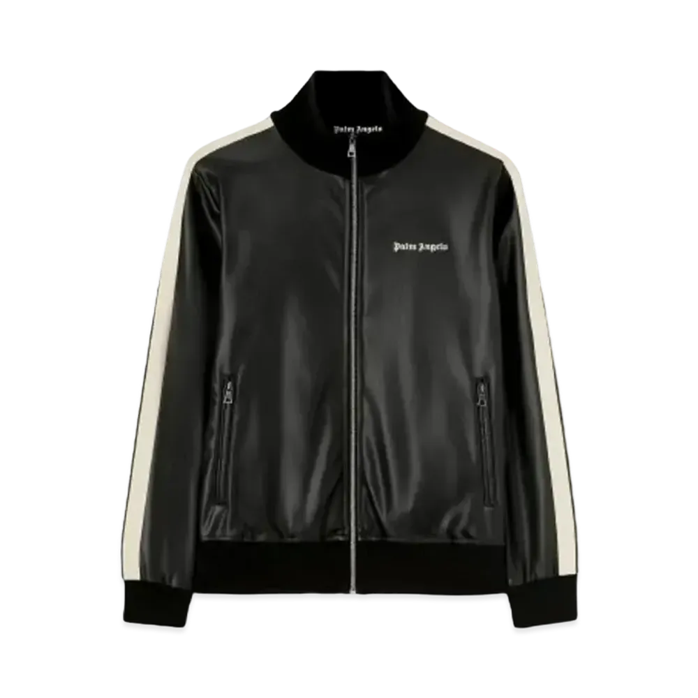 PALM ANGELS Track Jacket Leather Effect "Black/Off White"