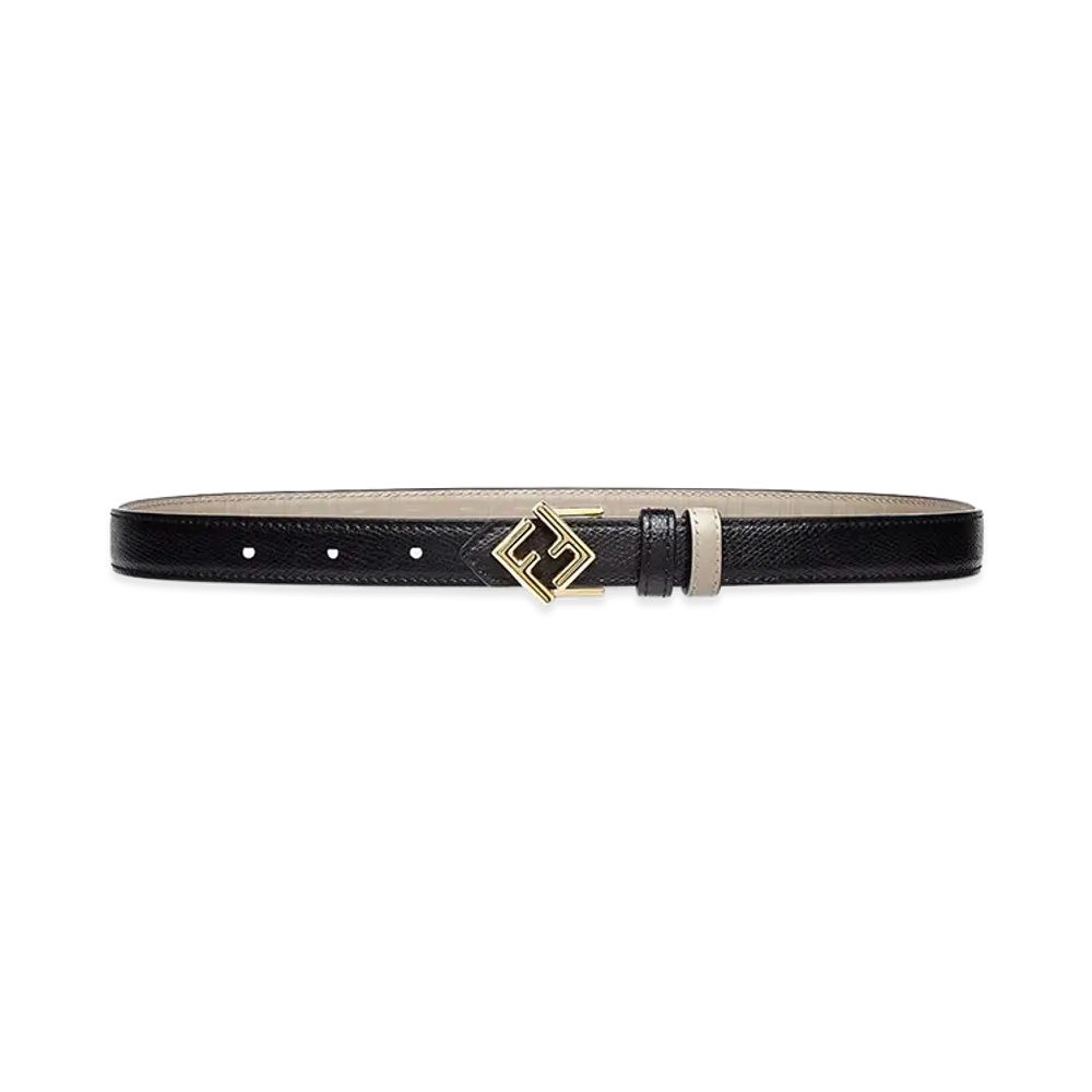 FENDI Women's FF Diamonds Reversible Belt In Leather "Black/Beige"