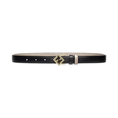 FENDI Women's FF Diamonds Reversible Belt In Leather "Black/Beige"