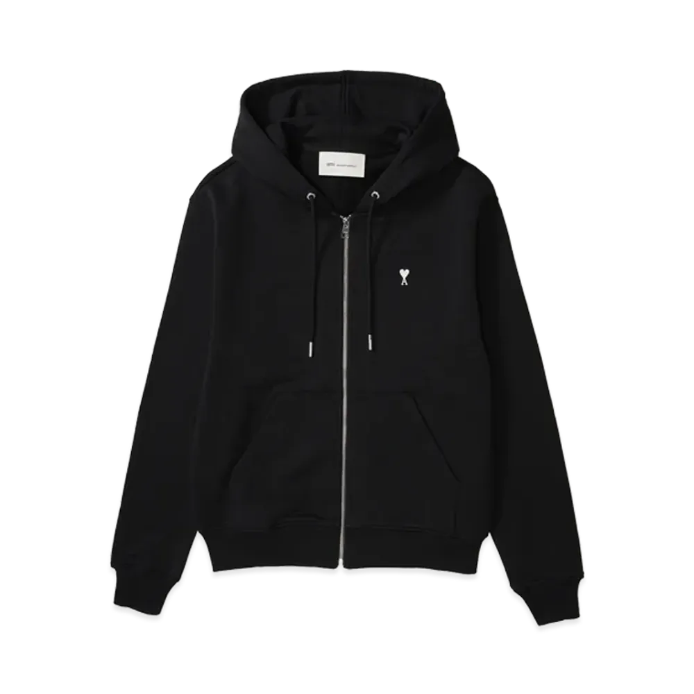 AMI PARIS Cotton Ami De Coeur Zipped Hoodie "Black"